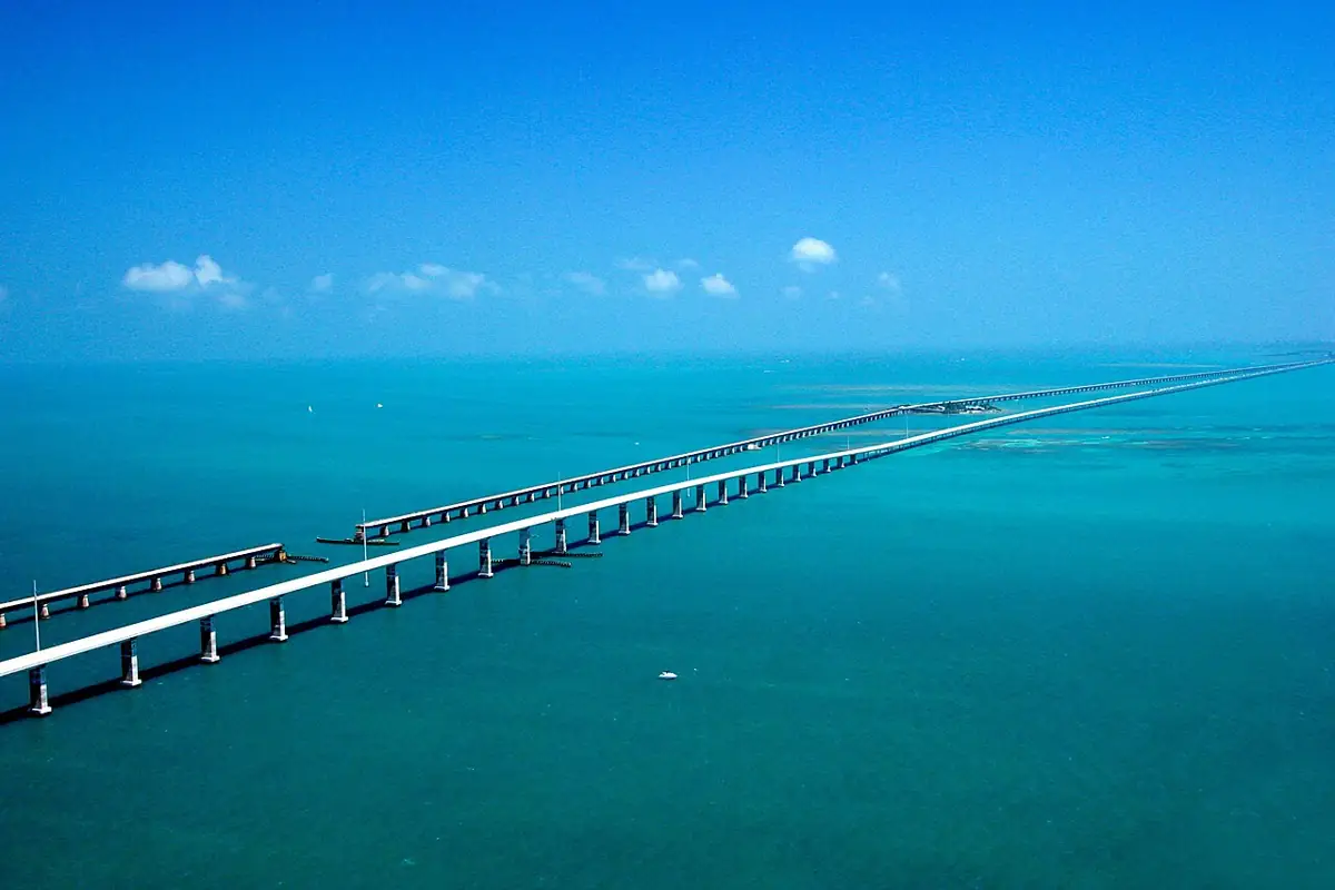Aerial view of Seven Mile Bridge in the Florida Keys