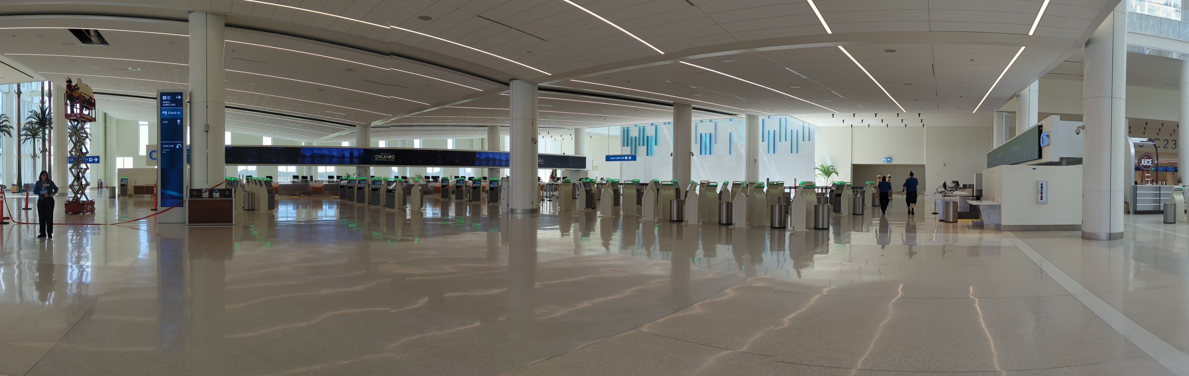 Panoramic view of the check-in hall in MCO Terminal C