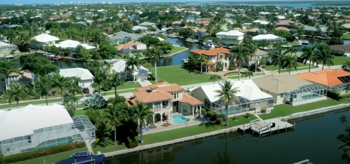 Waterfront homes and skyline on Marco Island
