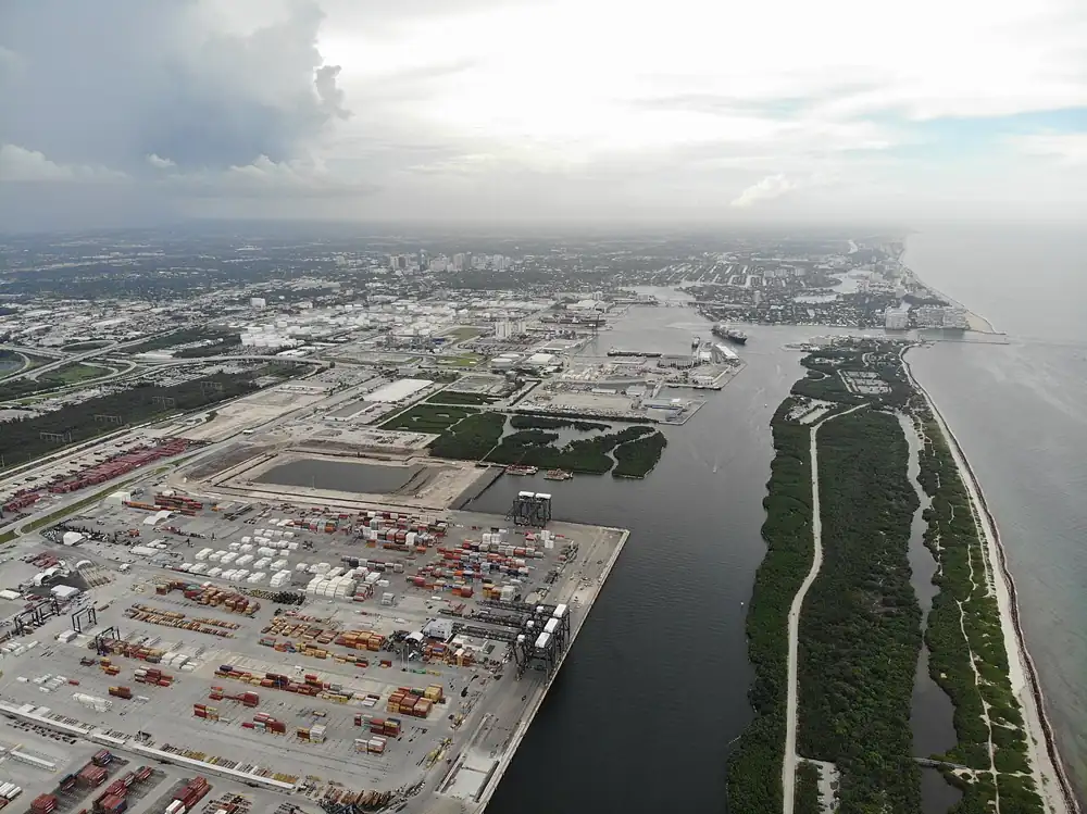 Aerial view of Port Everglades cruise and cargo terminals