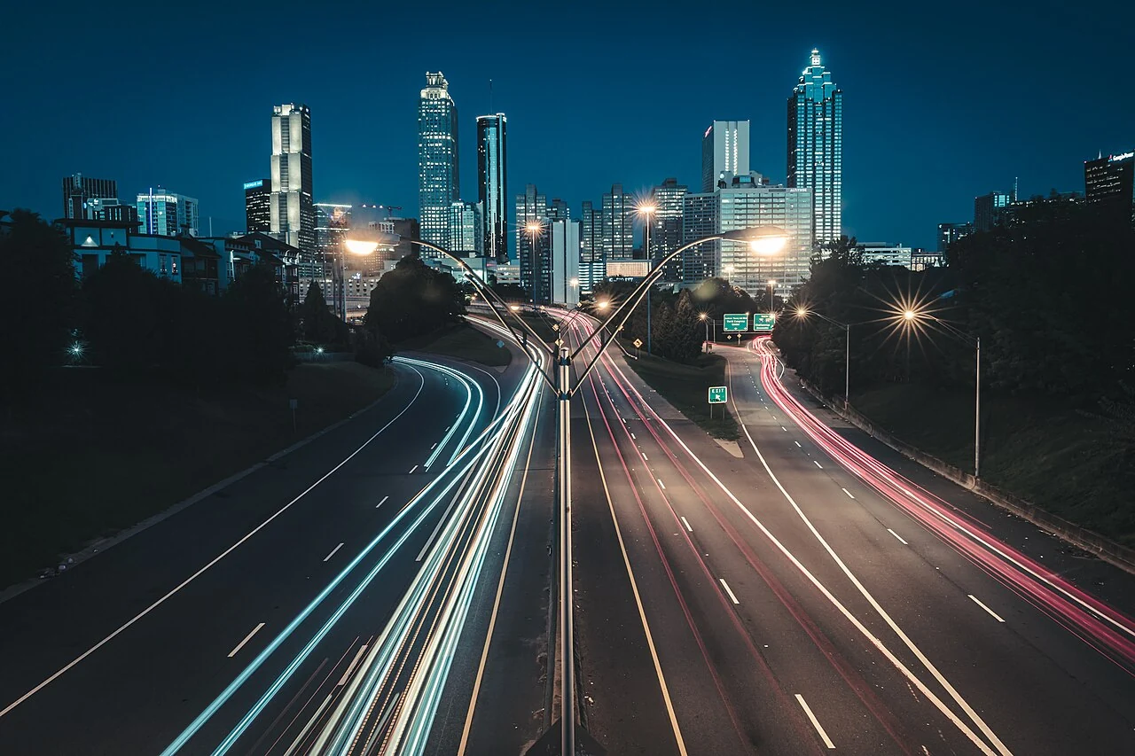 Atlanta skyline at dawn from Jackson Street Bridge, Georgia